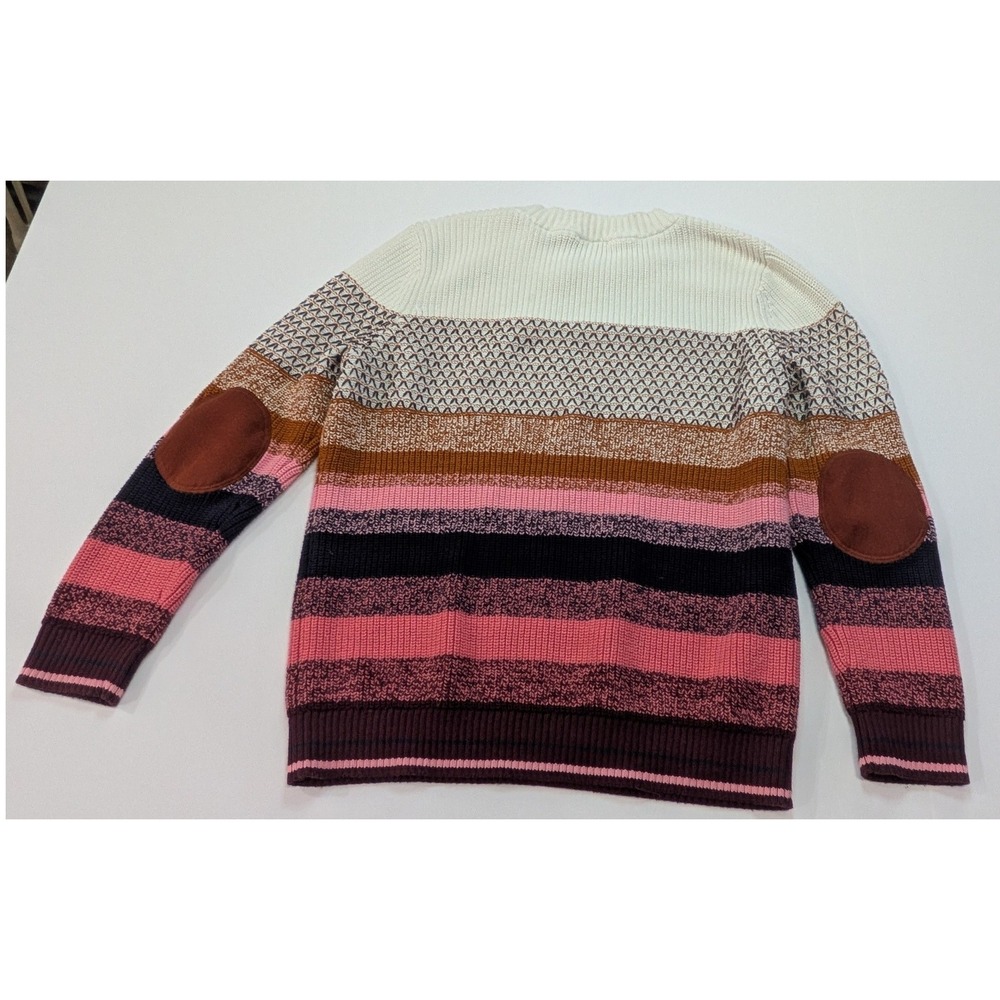 Talbots Sweater Womens XLP Multi-Color Striped Elbow Patch Knit Pullover - Picture 4 of 7